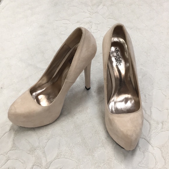 NWOT! Nude Suede Cushioned Stiletto High Heels - Picture 3 of 8